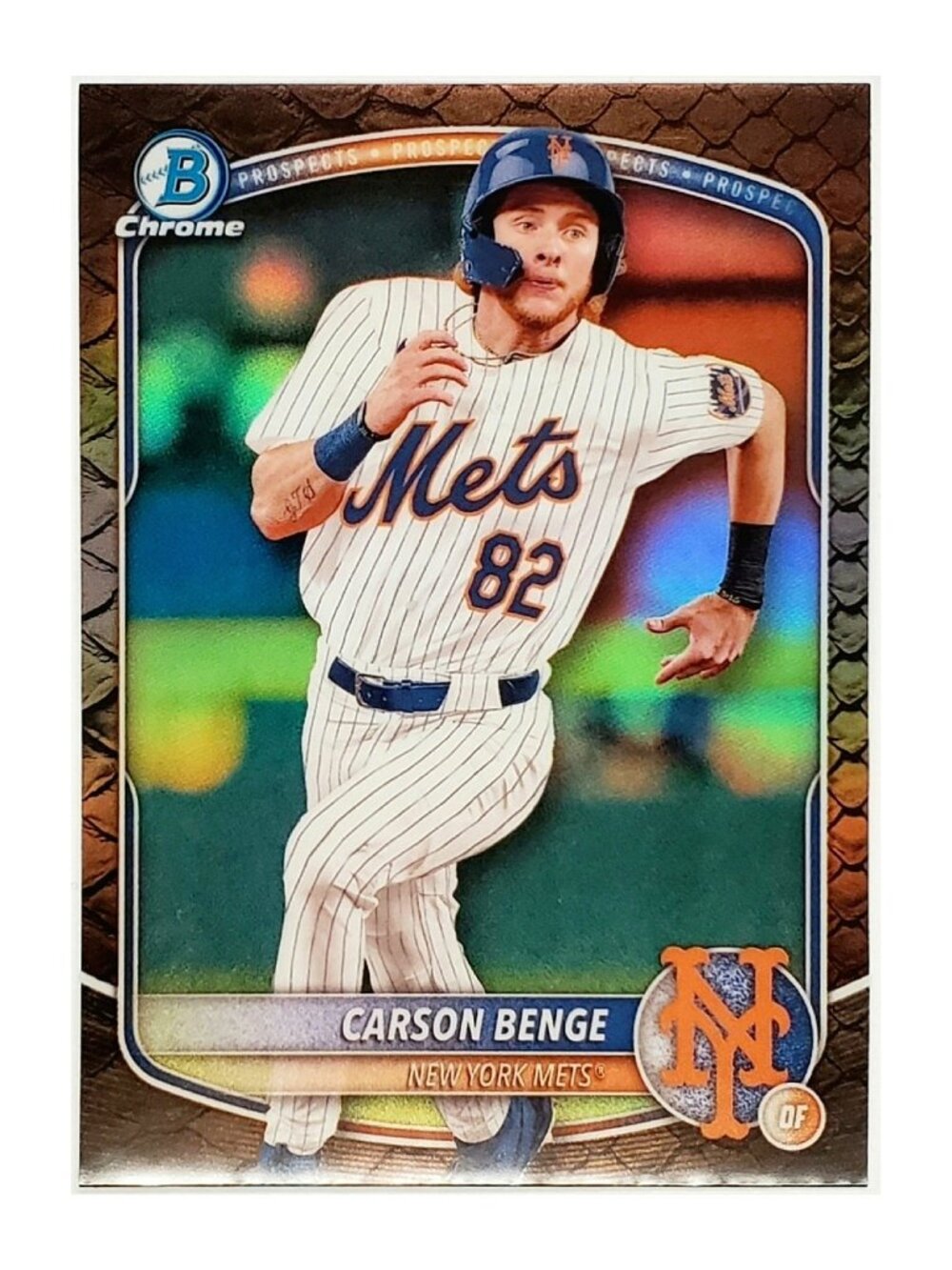 CARSON BENGE ROOKIE "REPTILLIAN" REFRACTOR 2025 BOWMAN CHROME #BCP-108, METS